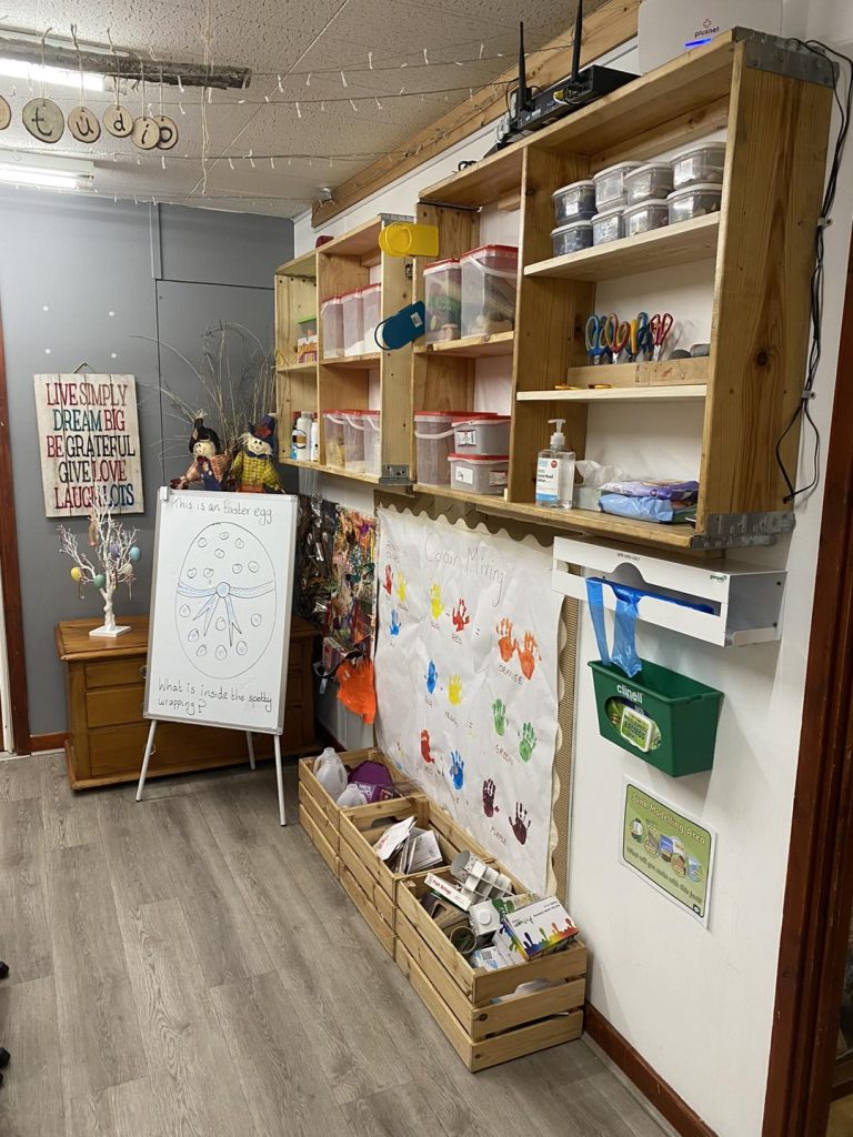 art studio with child level art boards