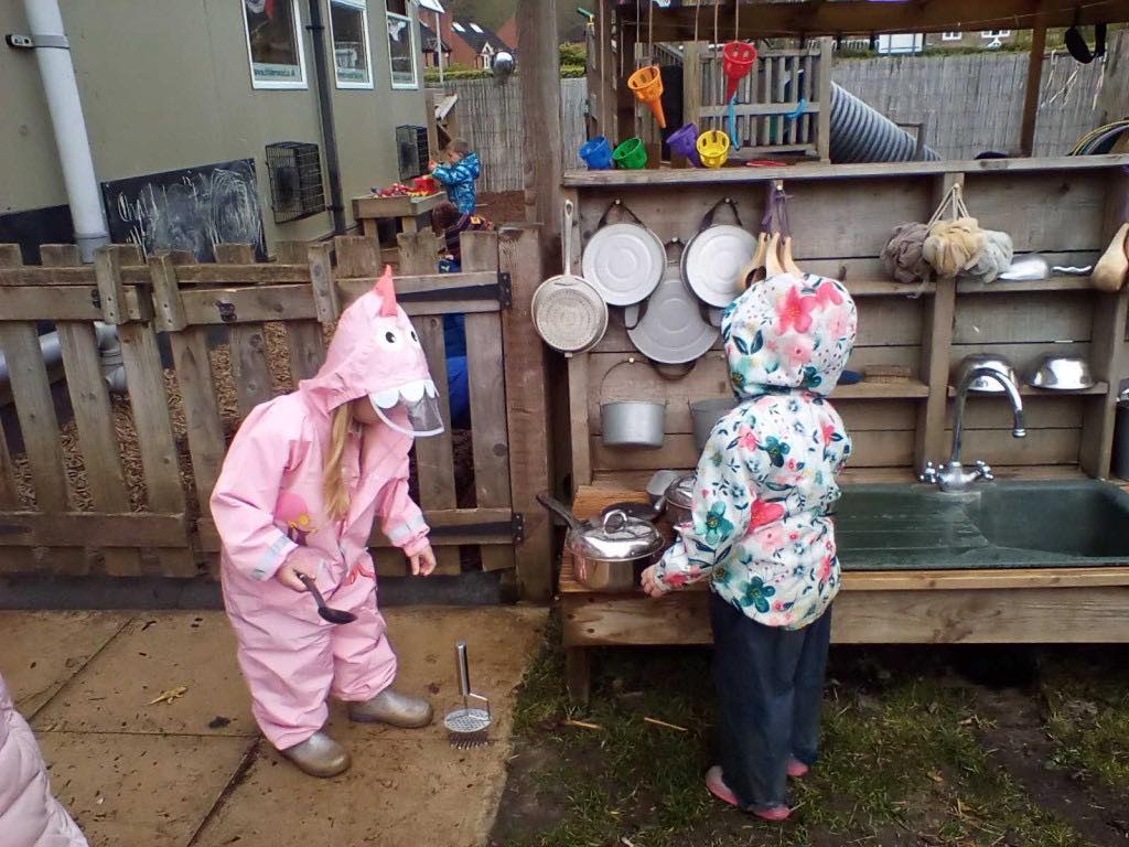 children playing outdoors is wet suits